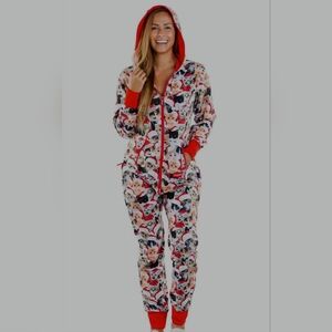 Women's Festive Red Hooded Pajama Set
